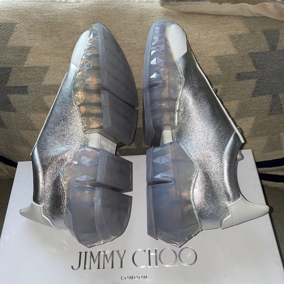 Jimmy Choo diamond Luxury sneakers silver/white metallic leather 40/10 NWT - Picture 10 of 16
